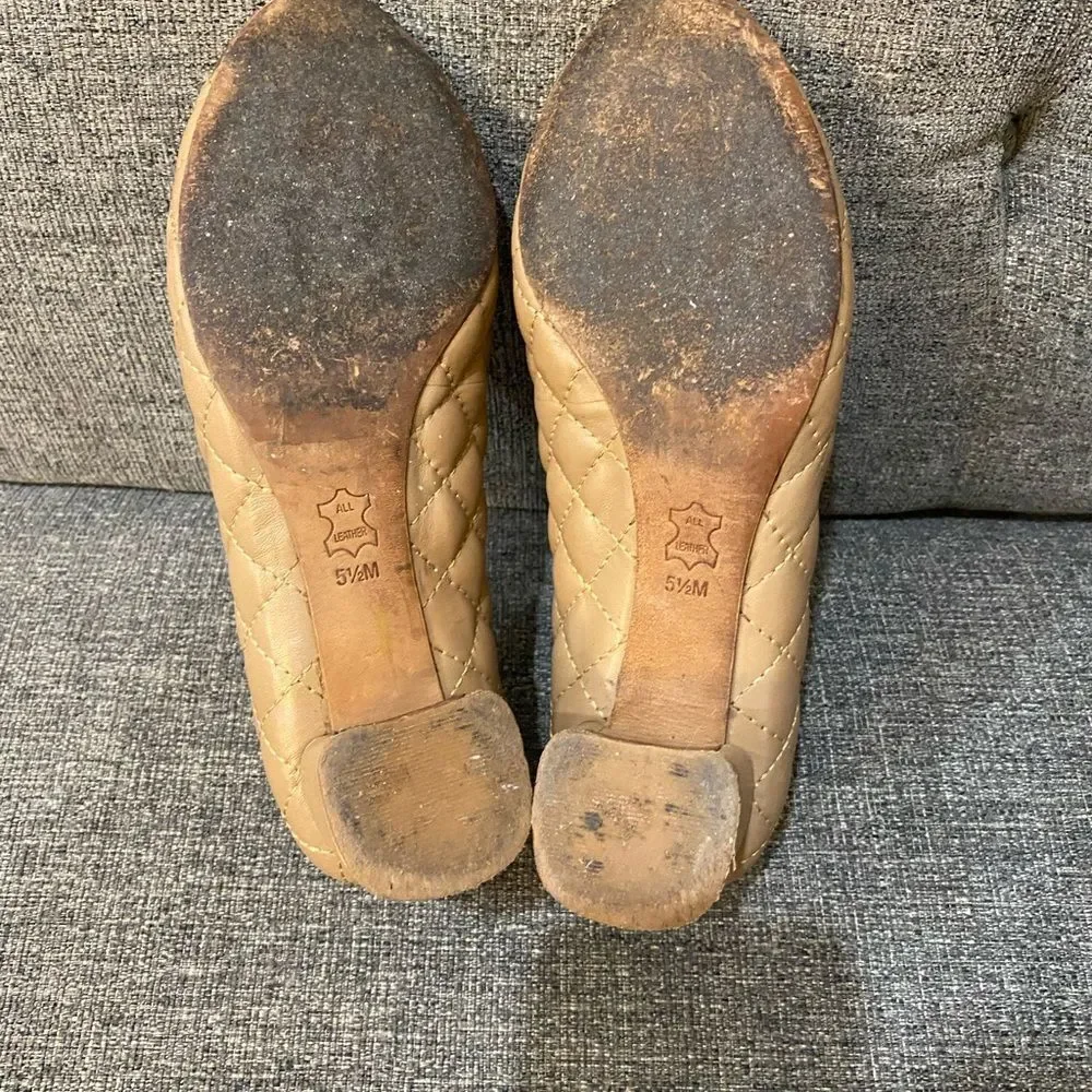 Tory Burch Kaitlin Quilted Leather Gold Cap-Toe Pumps Heels Women’s Size 5.5